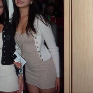 Bershka Beige/tan mini bodycon dress